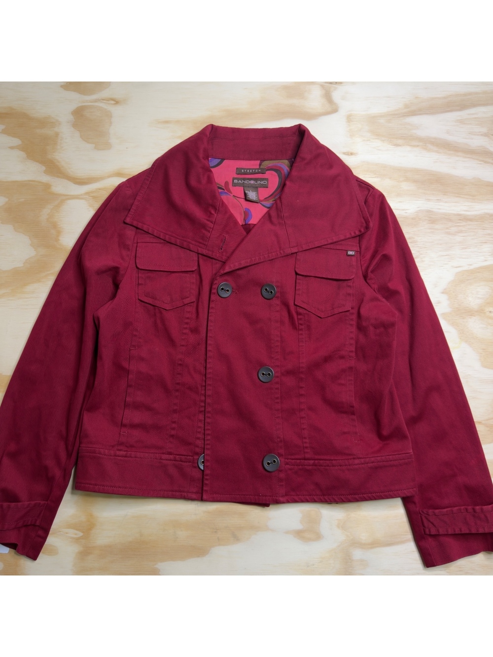 Bandolino Stretch Cotton Red Double Breasted Jacket with Front Pockets Size L